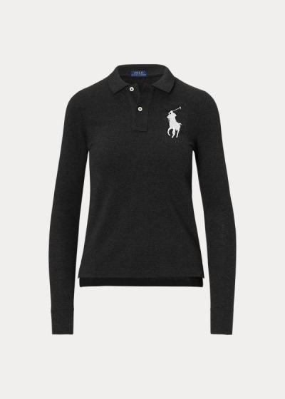 Polos Polo Ralph Lauren Mujer Negros - Skinny Fit Big Pony - ISQXU9018